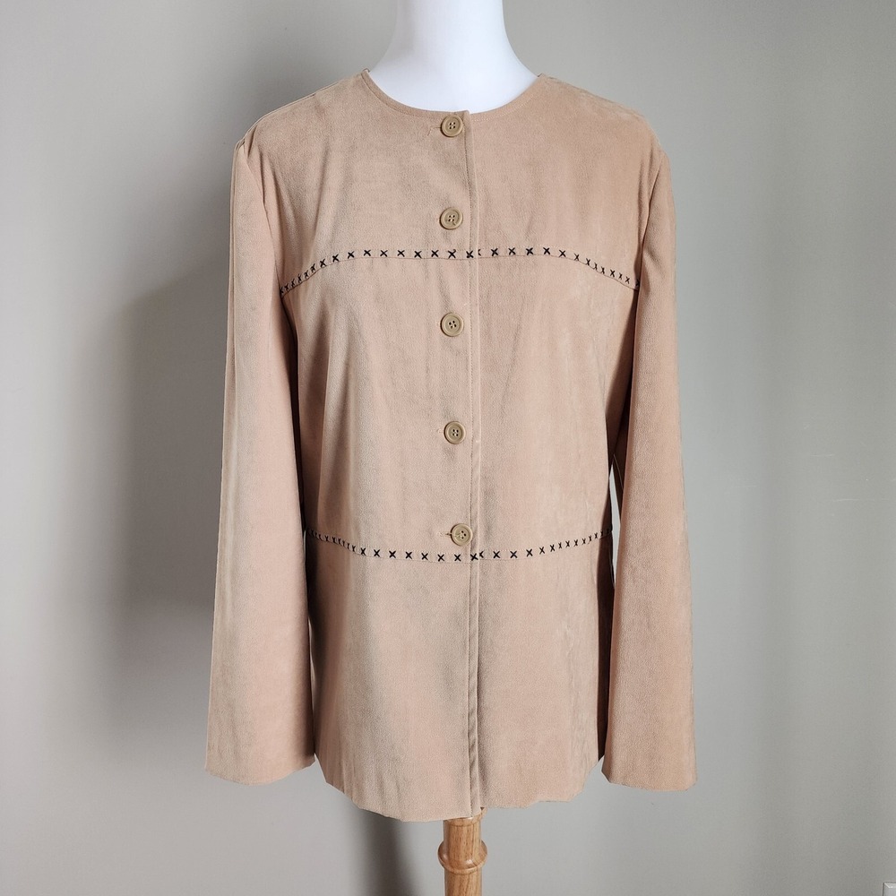 TRADITION Shirt Womens 10 Faux Suede Blouse Vegan Ethical Western Button Up Boho